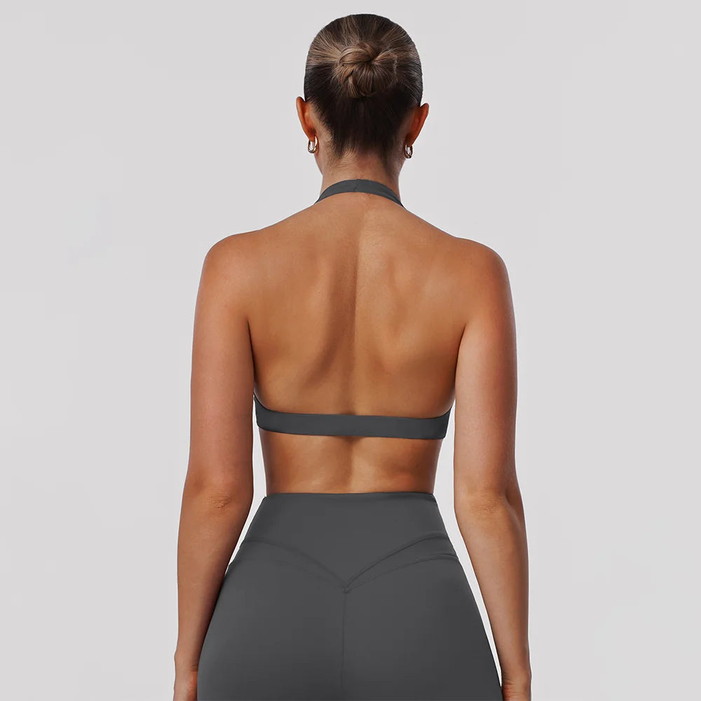 Twist Halter V-Neck Sports Bra