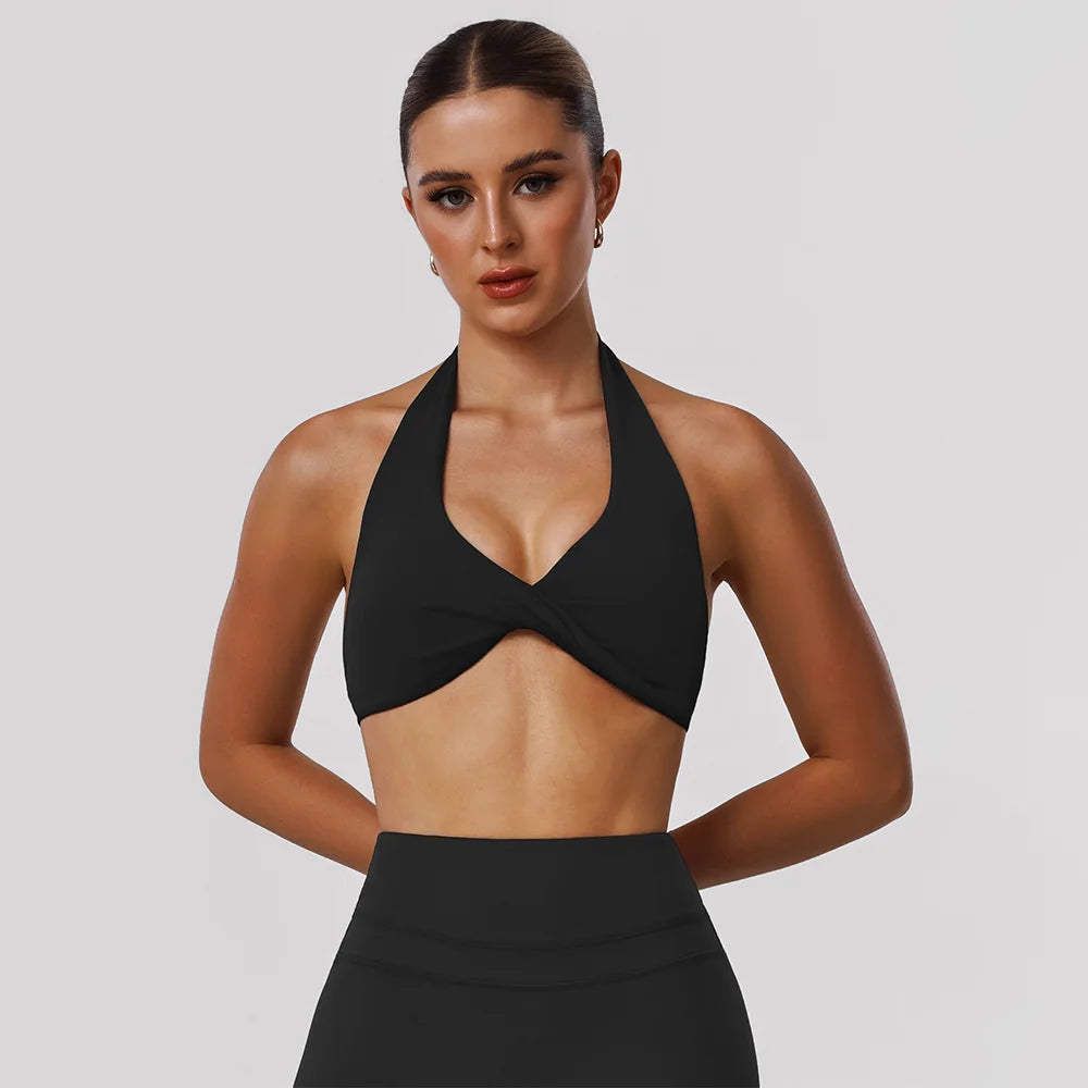 Twist Halter V-Neck Sports Bra