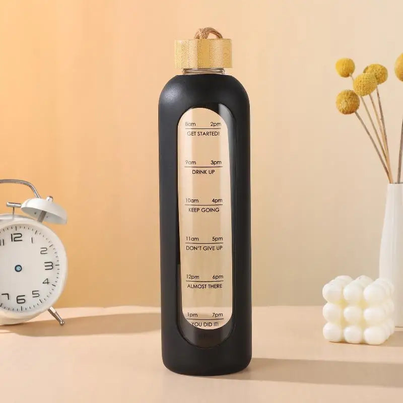 Time-Marker Glass Water Bottle