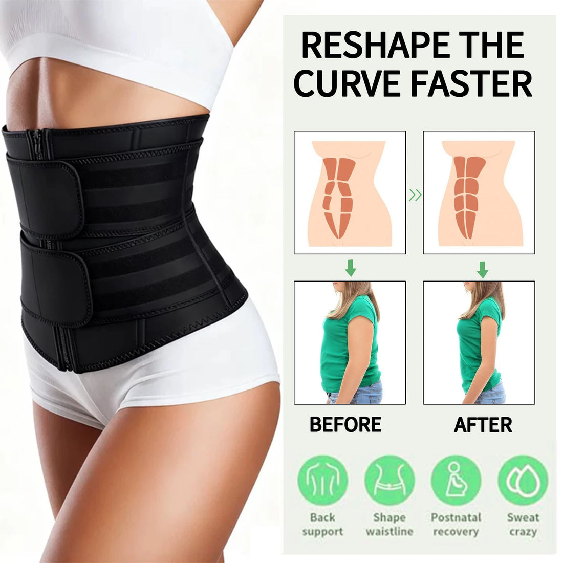 Adjustable Zip-Front Waist Cincher