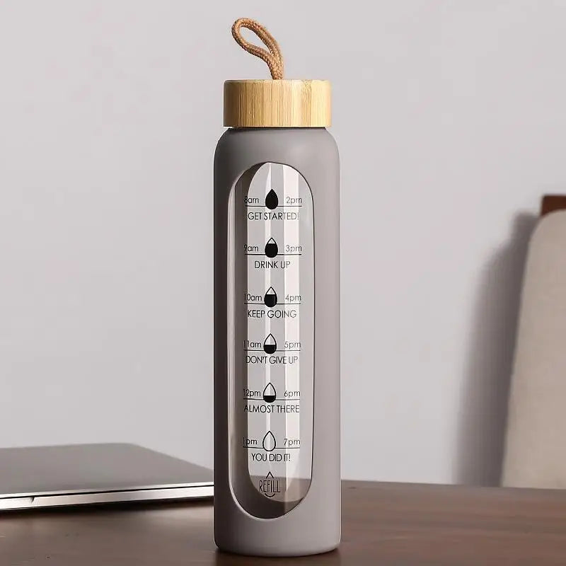 Time-Marker Glass Water Bottle