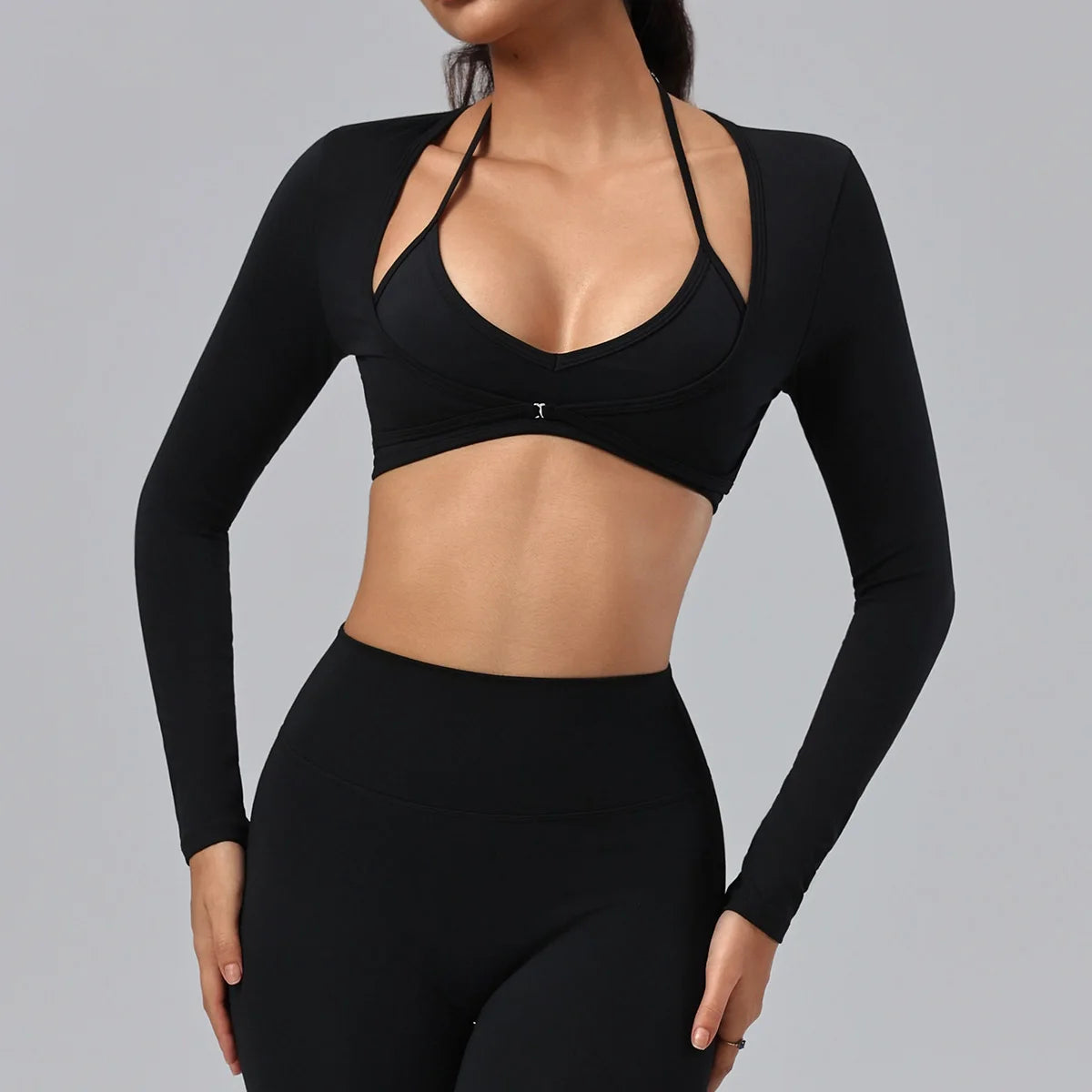 Long-Sleeve Wrap Crop Top