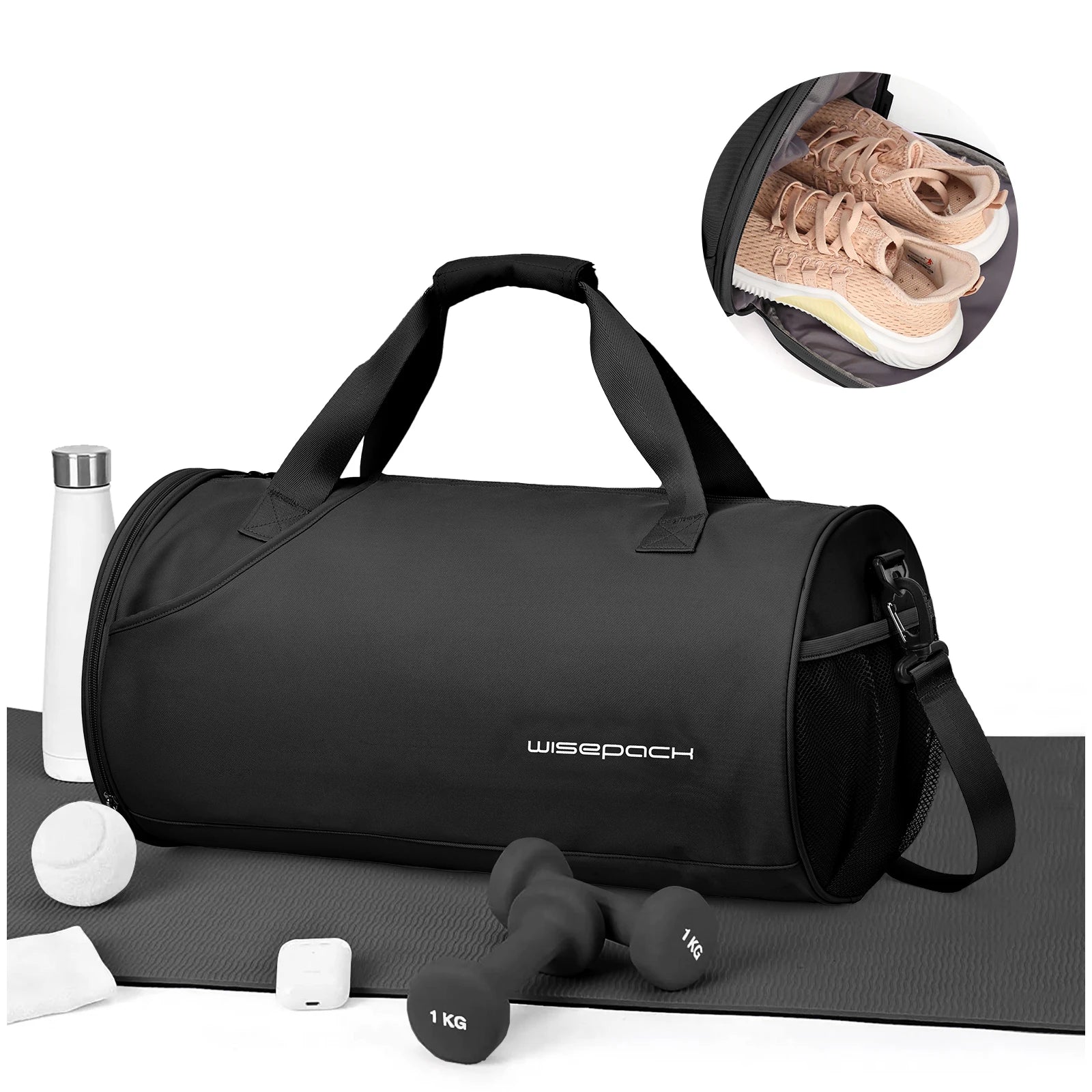 Nylon Gym Duffel with Shoe Compartment